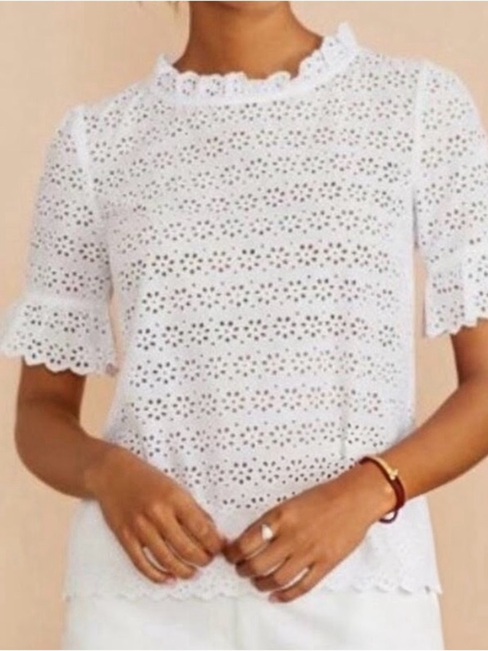 Brooks Brothers cotton Eyelet bell-sleeve blouse - white - SIZE 4
